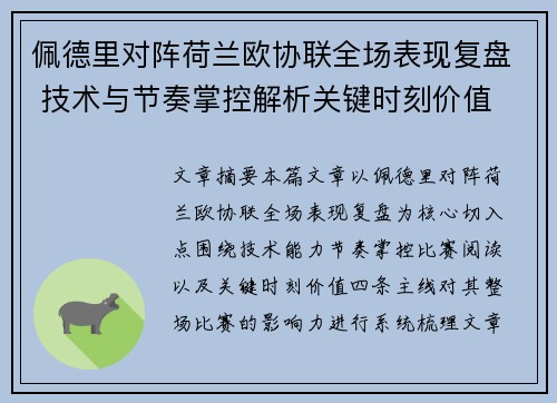 佩德里对阵荷兰欧协联全场表现复盘 技术与节奏掌控解析关键时刻价值